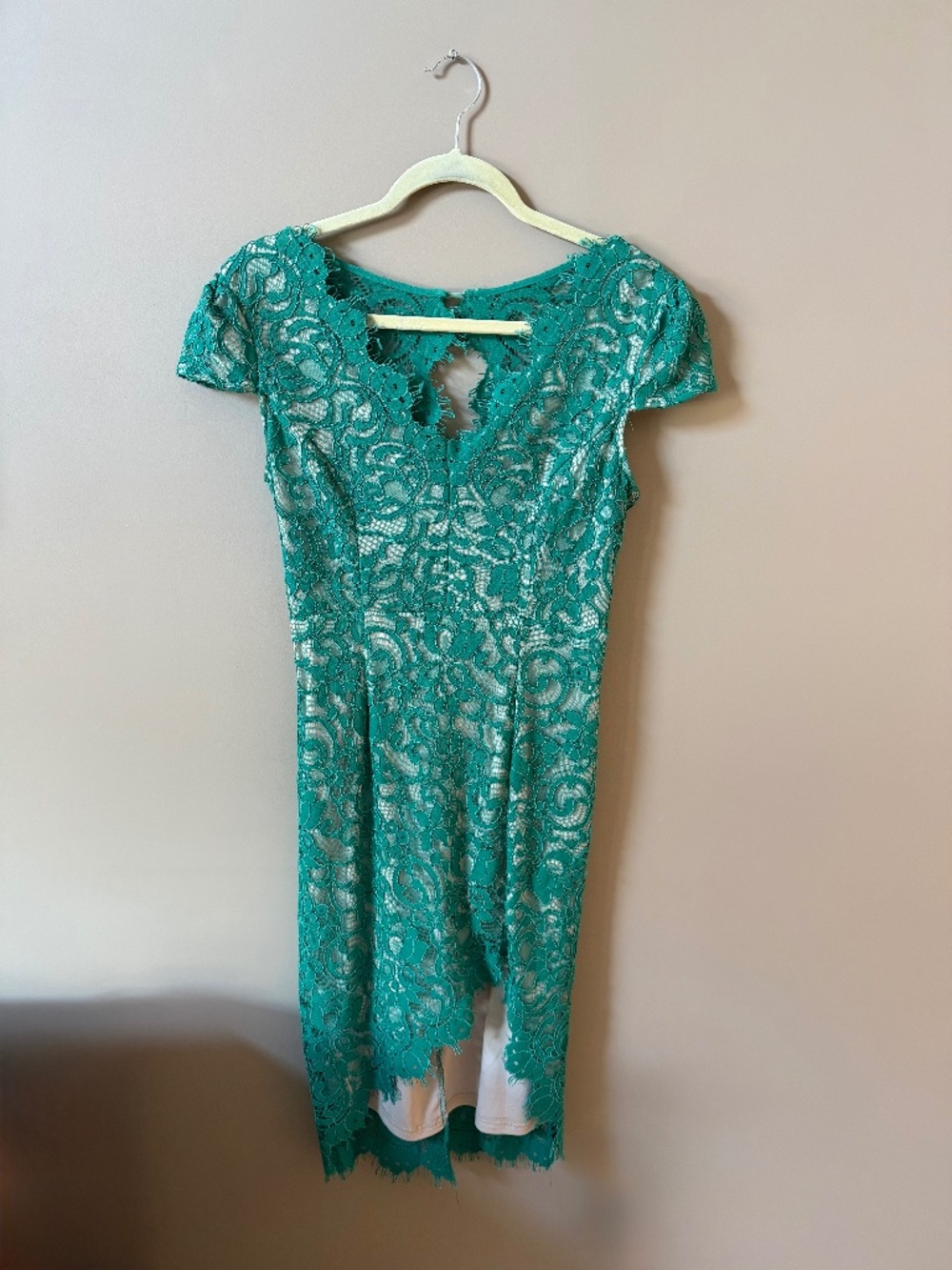 Emerald Green Lacey Cocktail Dress - Size M